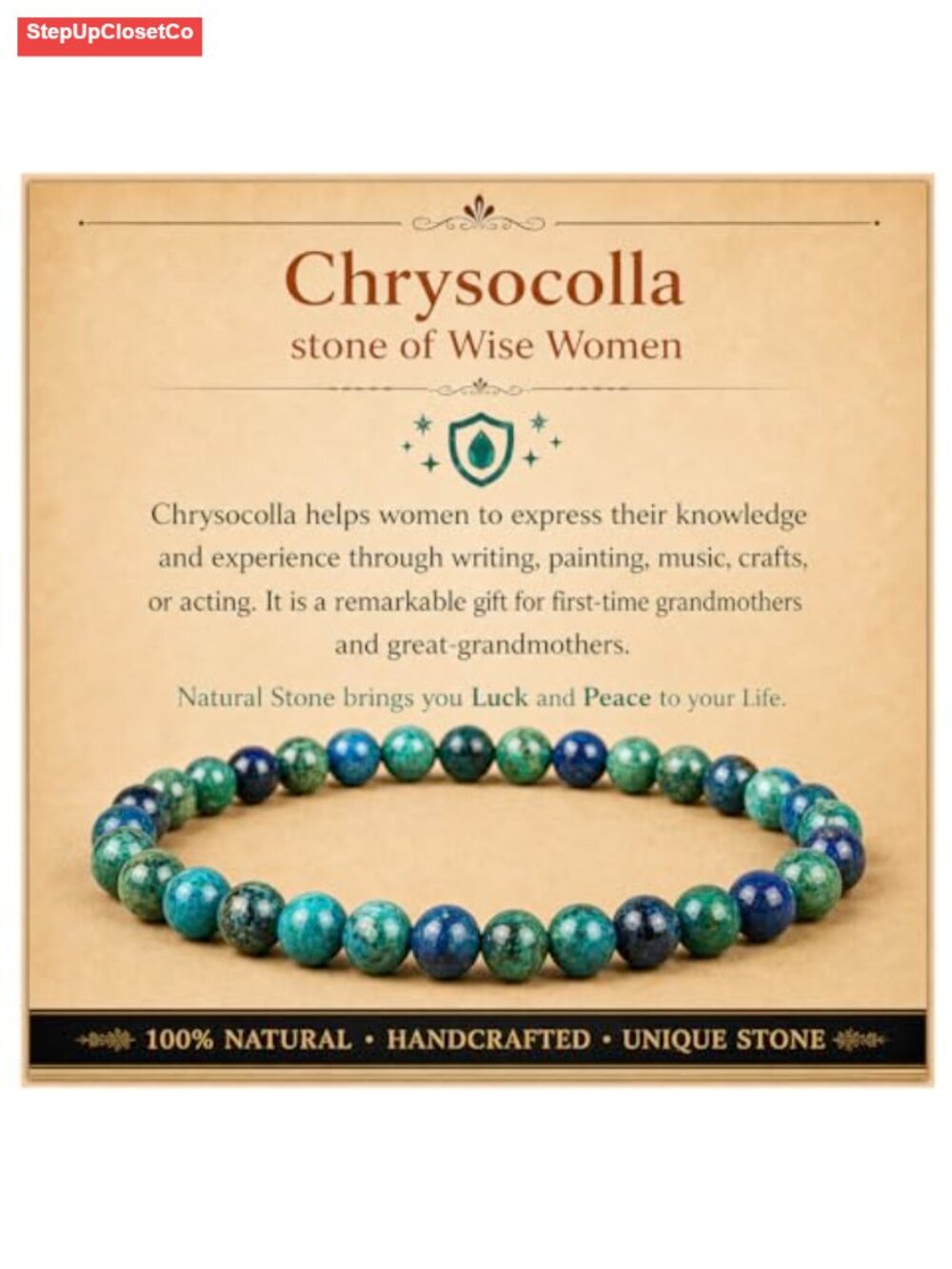 Natural Chrysocolla Beaded Bracelet 8mm Stretch Unisex Crystal
